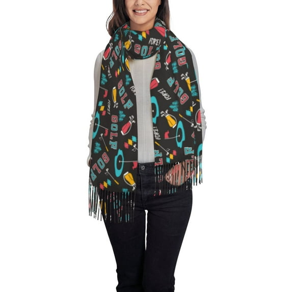 Gaeub Golf Accessories Print Tassel Scarf,Wraps Scarves for Women,Winter Scarf,Cold Weather Shawls,Ideal for Travel