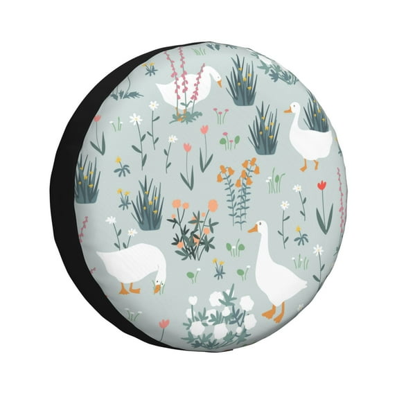 Gaeub Goose and Doodle Flowers 14-17in Tire Cover, Spare Tire Cover, for Camper Caravan, Trailer, Car, Truck, SUV, Jeep - 14 inch