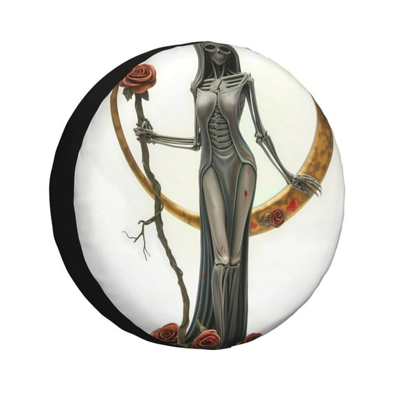 Gaeub Gothic Skeleton With Roses 14-17in Tire Cover, Spare Tire Cover, for Camper Caravan, Trailer, Car, Truck, SUV, Jeep-15 inch