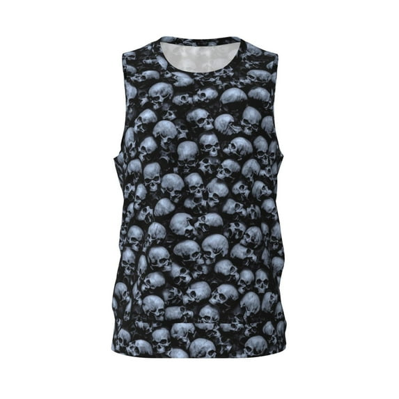 Gaeub Gothic Skull Men's Mesh Basketball Jersey, Quick-Drying Sleeveless Top S-4XL, Loose Muscle Tank Top -3X-Large