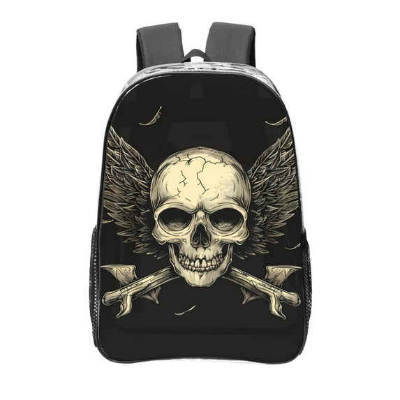 Gaeub Gothic Winged Skull Print Clear Backpack ,Clear Transparent Backpack, PVC Bag with Side Pockets,for Concert, Beach, Work, Travel & Sporting