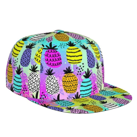 Gaeub Graffiti Pineapples Flat Bill Snapback Hats Baseball Caps with Adjustable for Running Workouts and Outdoor Activities