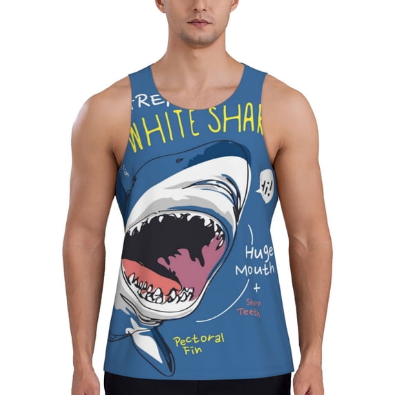 Gaeub Great White Shark Men's Athletic Tank Top, Workout Sleeveless Shirts, Running Tank Tops for Gym, Running, Training - XX-Large