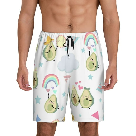Gaeub Green Blue Avocado Printed Men's Short Pajama Pants, Lightweight Lounge & Sleep Bottoms Keep You Cool - Small