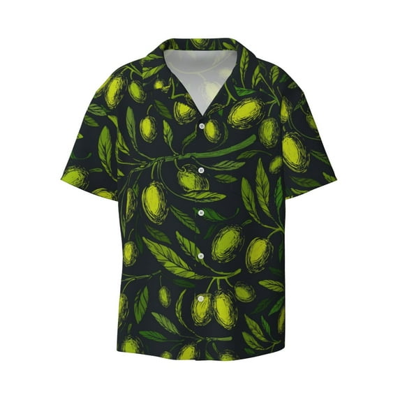 Gaeub Green Branch Olive Men's Lapel Short Sleeve Shirt, Relaxed Fit Shirt, Soft and Breathable for Outdoors Party Travel - Medium