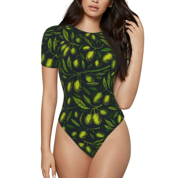 Gaeub Green Branch Olive Women'S Short Sleeve One Piece Swimsuit Sexy High-Waisted Bodysuit For Swimming, Beach, Sports - Medium