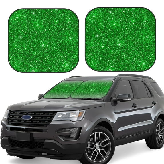 Gaeub Green Glitter Foldable Auto Sun Blocker Visor, Sunshade for Car Front Window, Keeps Your Vehicle Cool - Small