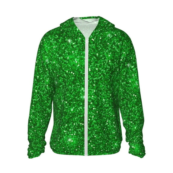 Gaeub Green Glitter Men's and Women's UPF 50+ Long-Sleeved Sun Protection Clothing, Fishing Shirt Long Sleeve Zip - Medium
