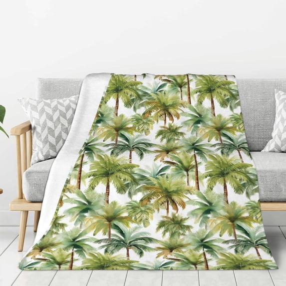 Gaeub Green Hawaii Palms Print Flannel Throw Blanket, Home Fleece Throw Blanket for Couch or Bed,Decorative Blankets,Lightweight Fuzzy Flannel Blanket-60"x50"