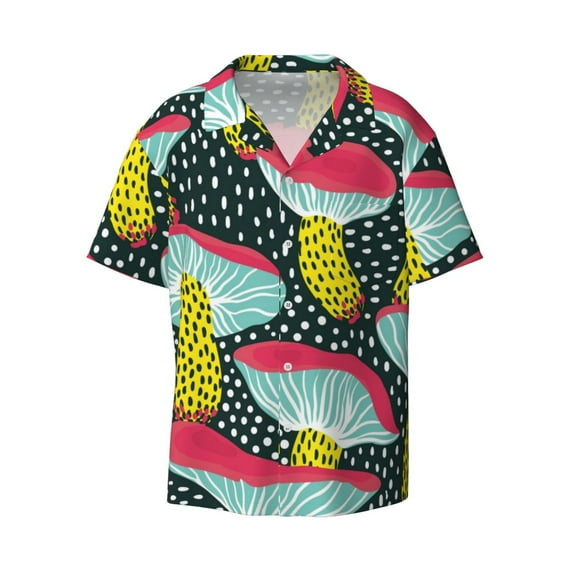 Gaeub Green Mushroom Men's Lapel Short Sleeve Shirt, Relaxed Fit Shirt, Soft and Breathable for Outdoors Party Travel - Small