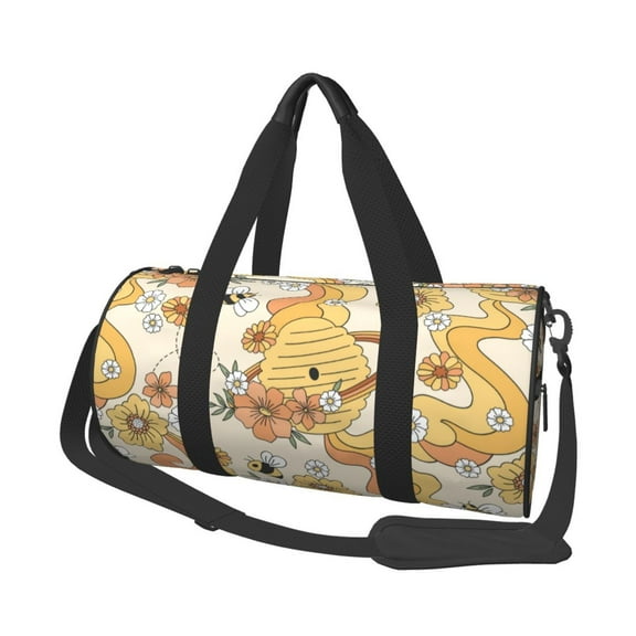 Gaeub Groovy Floral Lightweight Travel Cylinder Bag Gym Tote Bag Sports Training Duffle Bag with Pockets and Straps