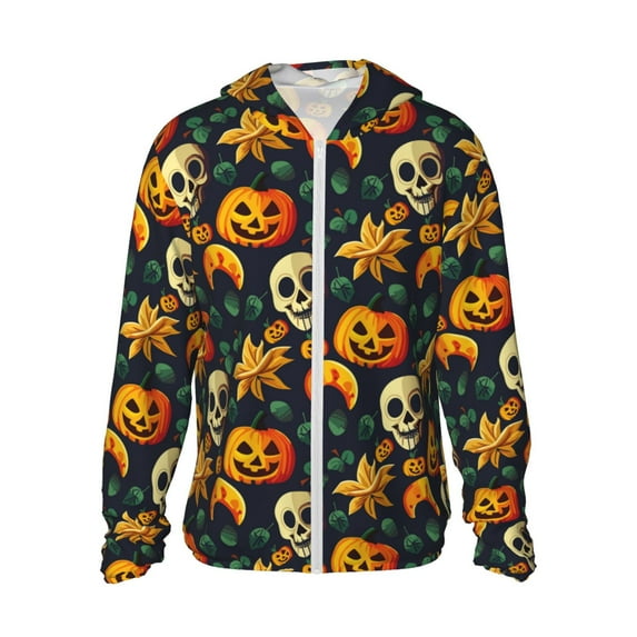 Gaeub Halloween Skull Men's and Women's UPF 50+ Long-Sleeved Sun Protection Clothing, Fishing Shirt Long Sleeve Zip - 3X-Large