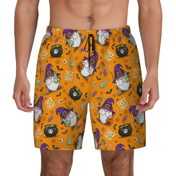 Gaeub Halloween Witches Gnome Mens Swim Trunks Stretch Beach Shorts Quick Dry for Men Swim Shorts Swimwear with Pockets- Large