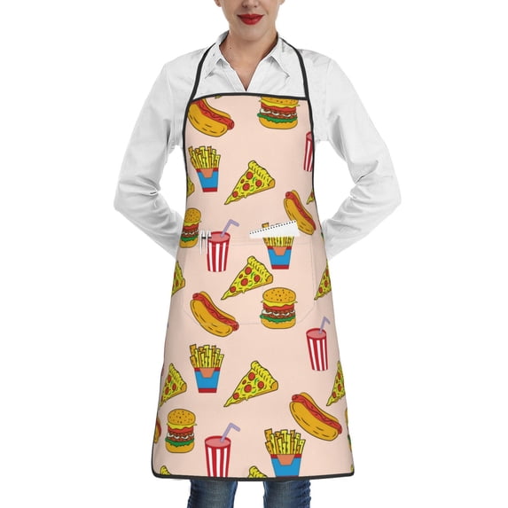 Gaeub Hamburger Pizza Coke Kitchen Cooking Aprons Adjustable Bib Apron Waterdrop and Oil Resistant Kitchen Chef Apron for Women Men