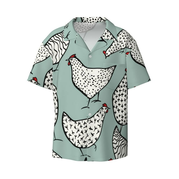 Gaeub Hand Drawn Chickens Men's Lapel Short Sleeve Shirt, Relaxed Fit Shirt, Soft and Breathable for Outdoors Party Travel - XX-Large