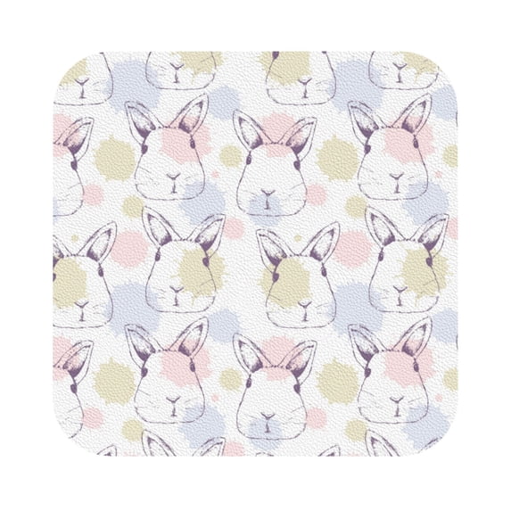 Gaeub Hand Drawn Rabbit Print 6 Pcs Leather Coasters for Drinks ,Drink Coasters Sets,Drink Table Cup Coasters for Living Room Kitchen Coffee Decor,Square