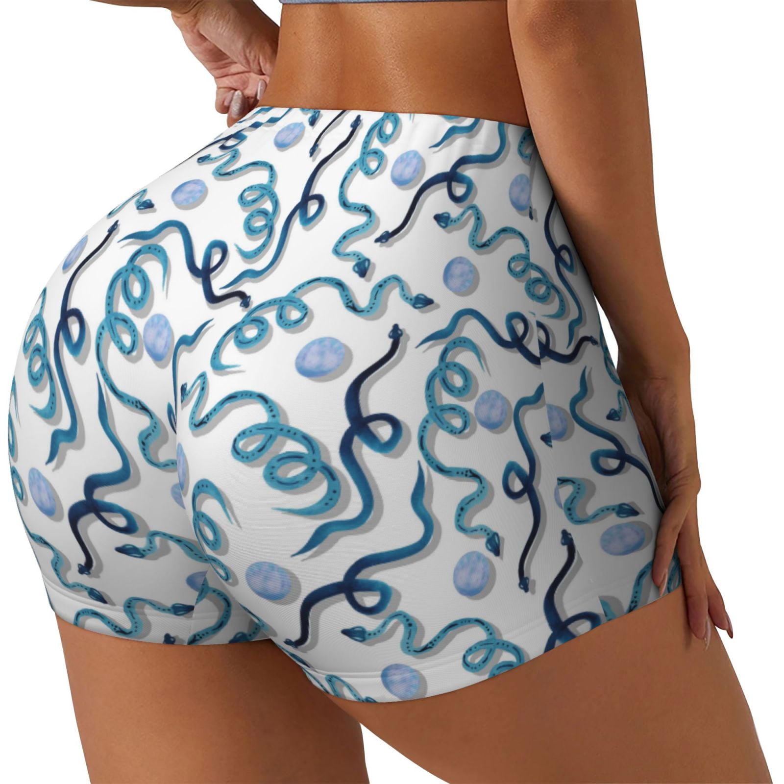Gaeub Hand Drawn Snake Print Workout Shorts for Women,Seamless Scrunch