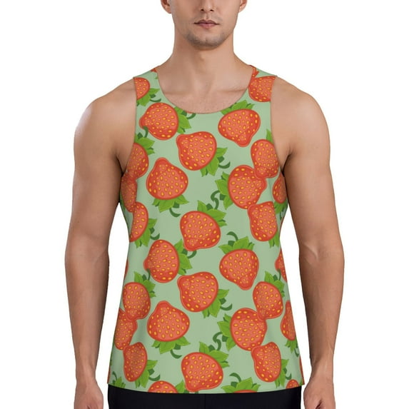 Gaeub Hand Drawn Strawberry Men's Athletic Tank Top, Workout Sleeveless Shirts, Running Tank Tops for Gym, Running, Training - Small