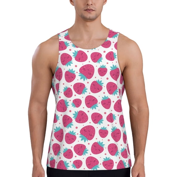 Gaeub Hand Drawn Strawberry Men's Athletic Tank Top, Workout Sleeveless Shirts, Running Tank Tops for Gym, Running, Training - X-Large