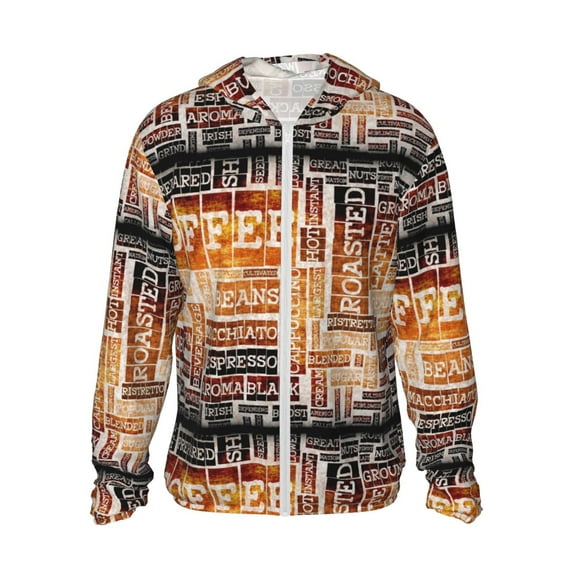 Gaeub Hand Drawn Vintage Coffee Men's and Women's UPF 50+ Long-Sleeved Sun Protection Clothing, Fishing Shirt Long Sleeve Zip - Large