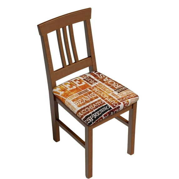 Gaeub Hand Drawn Vintage Coffee Square Chair Seat Covers, Stretch Fitted Printed Chair Seat Cushion Cover for Kitchen, Office - One Size