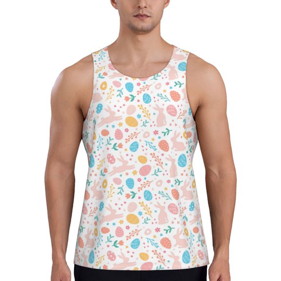 Gaeub Happy Easter Men's Athletic Tank Top, Workout Sleeveless Shirts, Running Tank Tops for Gym, Running, Training - Large
