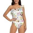 thumbnail image 1 of Gaeub Happy Easter1 Women's One Shoulder Ruffle Tummy Control Swimwear for Swimming Surfing Beach Party - Medium, 1 of 8