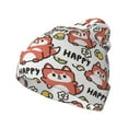 thumbnail image 1 of Gaeub Happy Foxy Faces Print Unisex Knitted Hat,Warm Winter Beanie,Unisex Fashion Knit Cuffed Cap,Ski Hat for Men and Women, 1 of 6