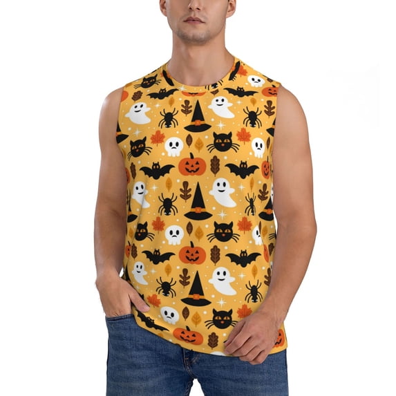 Gaeub Happy Halloween Men's Sleeveless Muscle Shirts Workout Tank Tops, Odor Protection and Comfortable - X-Large