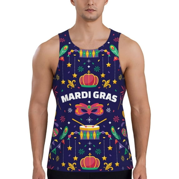 Gaeub Happy Mardi Gras Men's Athletic Tank Top, Workout Sleeveless Shirts, Running Tank Tops for Gym, Running, Training - Small