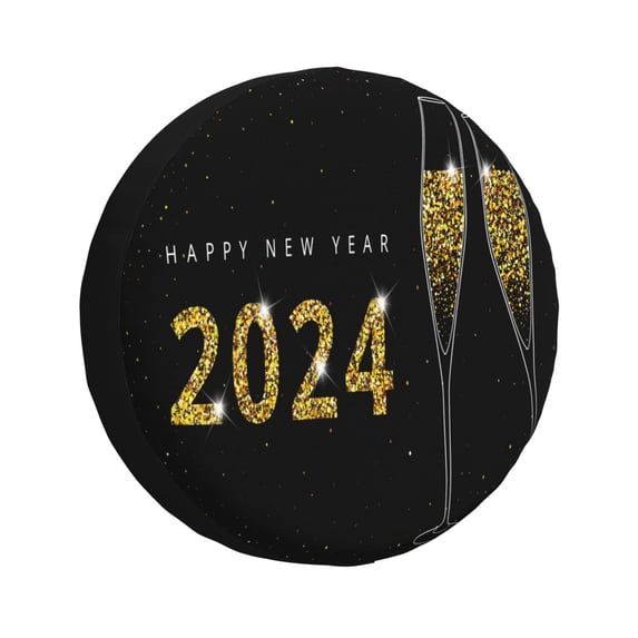 Gaeub Happy New Year 2024 (2) 14-17in Tire Cover, Spare Tire Cover, for Camper Caravan, Trailer, Car, Truck, SUV, Jeep - 16 inch