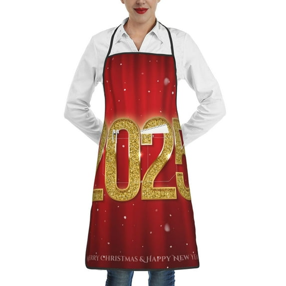 Gaeub Happy New Year 2025 F Kitchen Cooking Aprons Adjustable Bib Apron Waterdrop and Oil Resistant Kitchen Chef Apron for Women Men