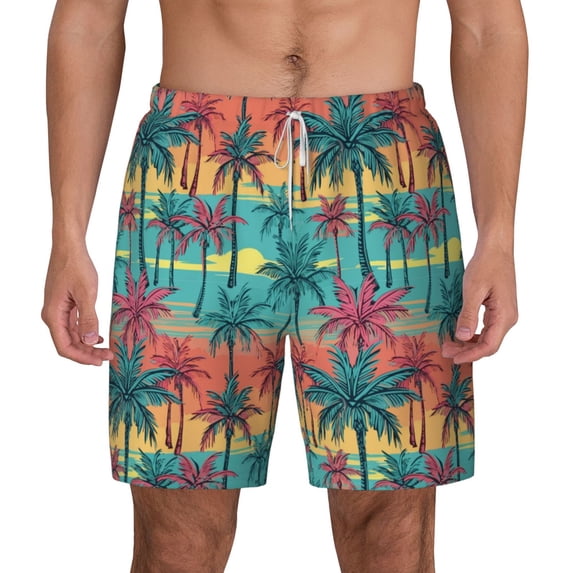 Gaeub Hawaii Palms Mens Swim Trunks Stretch Beach Shorts Quick Dry for Men Swim Shorts Swimwear with Pockets- Large