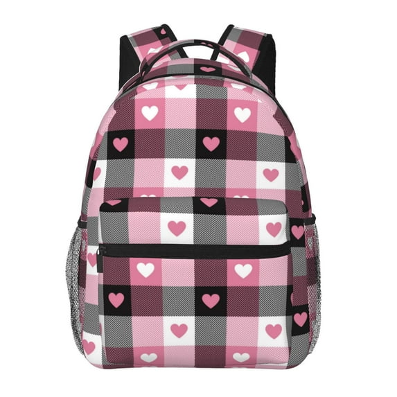 Gaeub Heart Plaid Ergonomic Lightweight Laptop Backpack - Multiple Pockets for School, Work, Travel, Outdoor Activities -One Size