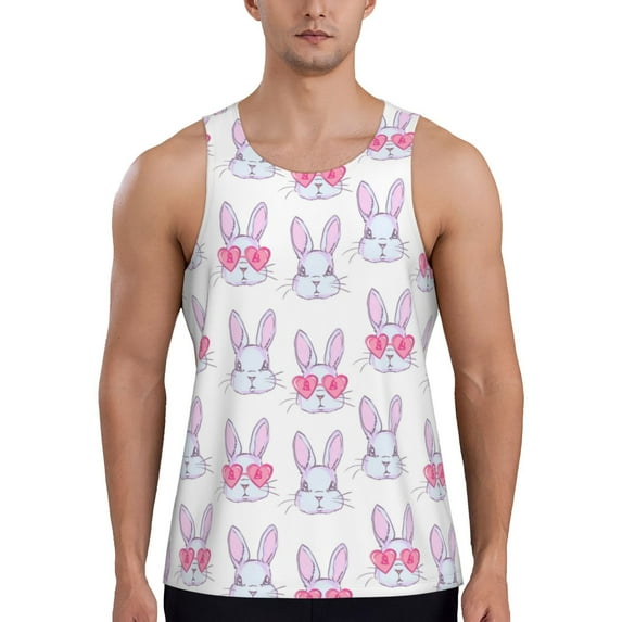 Gaeub Heart Rabbit Men's Athletic Tank Top, Workout Sleeveless Shirts, Running Tank Tops for Gym, Running, Training - 4X-Large