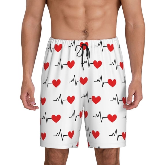 Gaeub Heartbeat Symbol Printed Men's Short Pajama Pants, Lightweight Lounge & Sleep Bottoms Keep You Cool - Medium