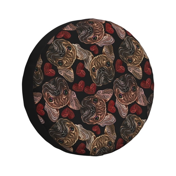 Gaeub Hearts and French Bulldog 14-17in Tire Cover, Spare Tire Cover, for Camper Caravan, Trailer, Car, Truck, SUV, Jeep - 15 inch