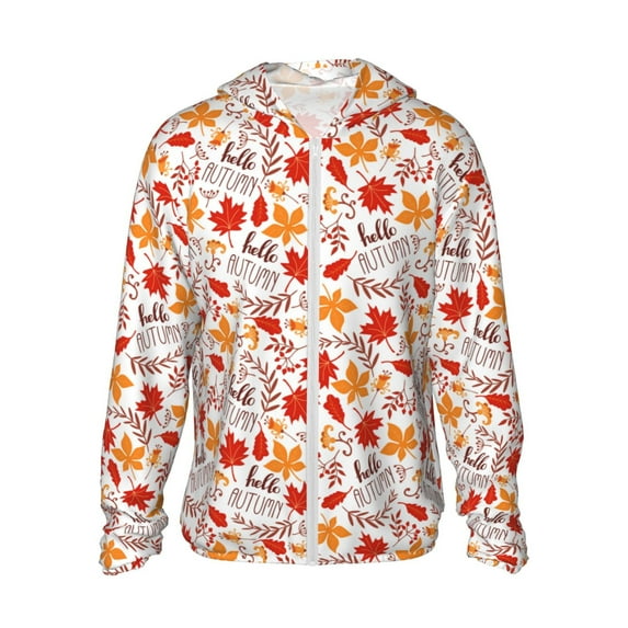 Gaeub Hello Autumn Maple Leaf Men's and Women's UPF 50+ Long-Sleeved Sun Protection Clothing, Fishing Shirt Long Sleeve Zip-Medium