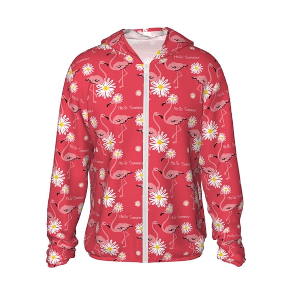 Gaeub Hello Summer Flamingo Men's and Women's UPF 50+ Long-Sleeved Sun Protection Clothing, Fishing Shirt Long Sleeve Zip - Medium