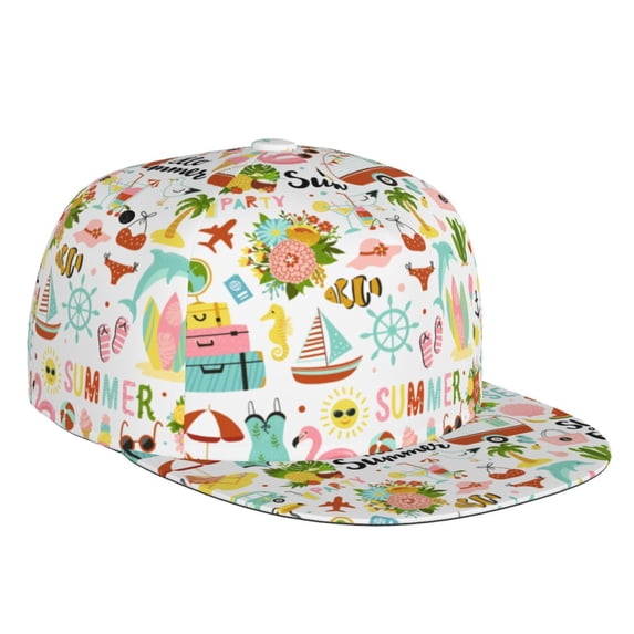 Gaeub Hello Summer Flat Bill Snapback Hats Baseball Caps with Adjustable for Running Workouts and Outdoor Activities