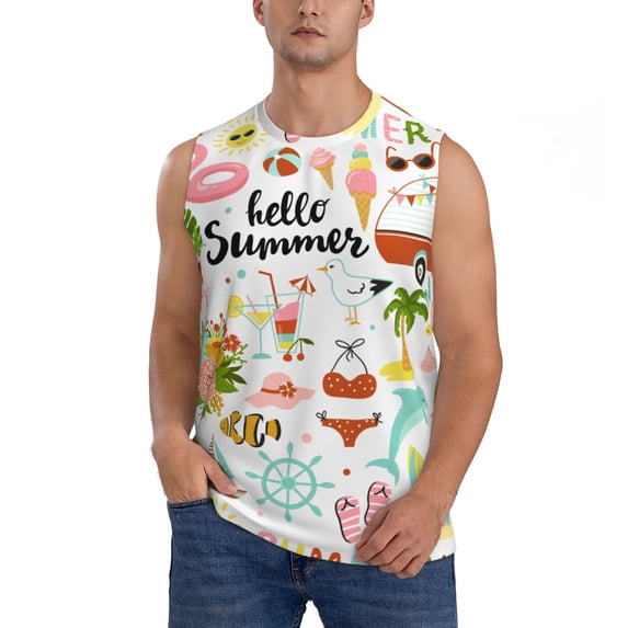 Gaeub Hello Summer Men's Sleeveless Muscle Shirts Workout Tank Tops, Odor Protection and Comfortable - 3X-Large