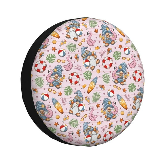 Gaeub Hello Summer With Gnome 14-17in Tire Cover, Spare Tire Cover, for Camper Caravan, Trailer, Car, Truck, SUV, Jeep - 17 inch