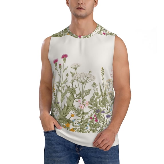 Gaeub Herbs and Wildflowers Men's Sleeveless Muscle Shirts Workout Tank Tops, Odor Protection and Comfortable - X-Large
