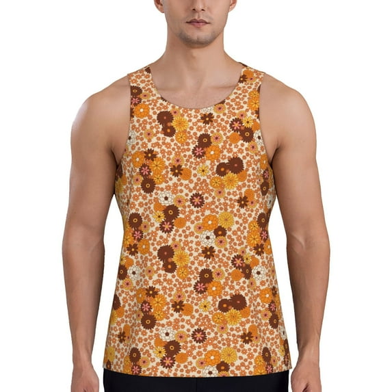 Gaeub Hippie Ditsy Floral Men's Athletic Tank Top, Workout Sleeveless Shirts, Running Tank Tops for Gym, Running, Training - Medium