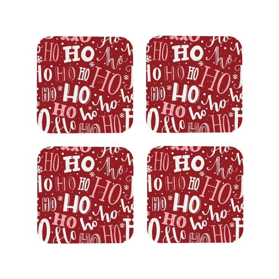 Gaeub Ho Pattern Funny Christmas Print 4 Pcs Leather Coasters for Drinks ,Drink Coasters Sets,Drink Table Cup Coasters for Living Room Kitchen Coffee Decor-Square