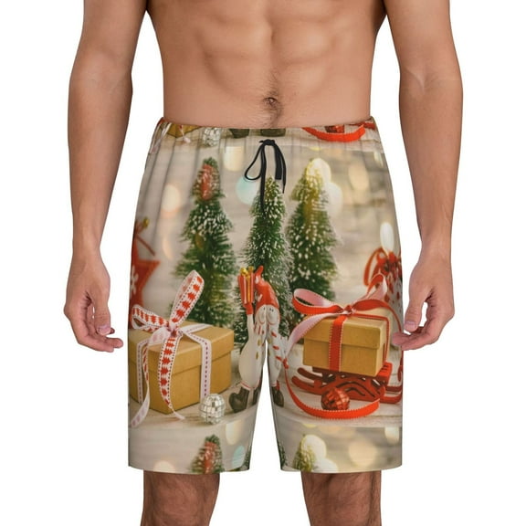 Gaeub Holiday Christmas Stars Printed Men's Short Pajama Pants, Lightweight Lounge & Sleep Bottoms Keep You Cool - Small