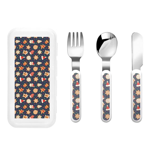 Gaeub Holiday Gingerbreads Print 3-Piece Children Knife Spoon Fork Set,Stainless Steel Child Flatware Set,Kids Utensils Set with Case for Lunch Box (Fork Spoon Knife Combo)