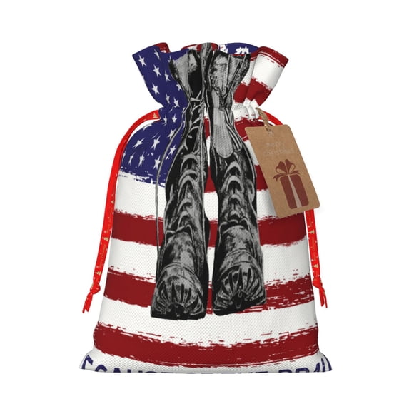 Gaeub Home Of The Free Because Of The Brave Print Christmas Burlap Bags with Drawstring, Burlap Gift Bags,Christmas Linen Treat Sacks,Gift Wrapping Bags,Xmas Holiday Party Favors Bags-Small
