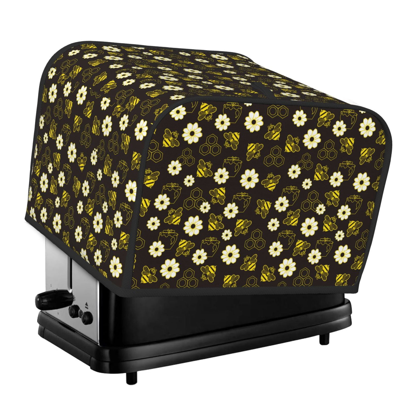 Salabomia Sunflower Butterfly Toaster Dust Cover For 4-Slice Toasters - Washable Decorative Cover, Black With Pattern