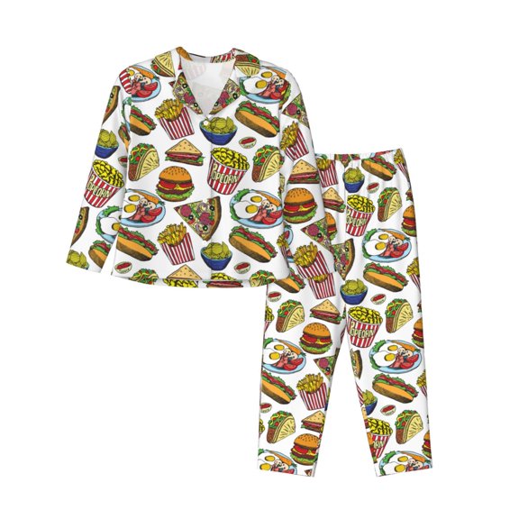 Gaeub Hot Dog With One Sausage Women' Long-Sleeve Shirt and Full-Length Bottom Pajama Set Loungewear Soft Pjs Sleepwear Set-X-Large